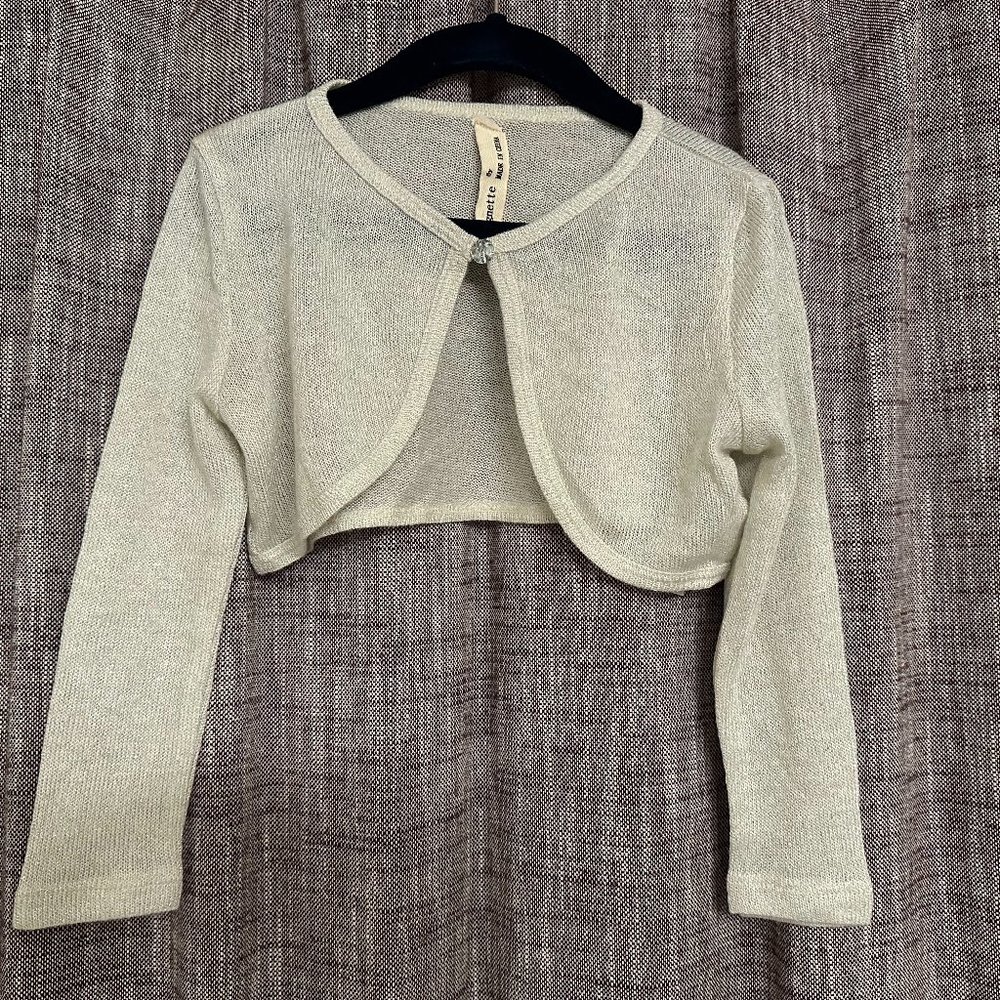 Kids Silver Shrug Cardigan with Gemstone button